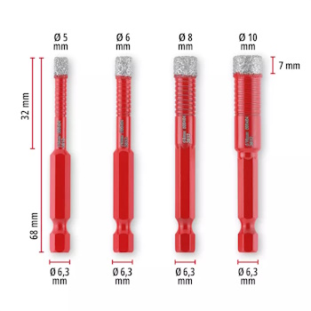 Einhell XS-CASE set dijamantskih burgija za keramiku E6.3-1/4