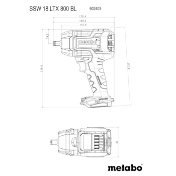 Metabo akumulatorski udarni odvrtač SSW 18 LTX 800 BL Solo 602403850-5