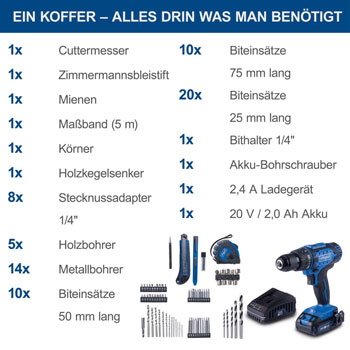 Scheppach akumulatorska bušilica odvijač + 74 komada pribora C-DTB74/1-X-7