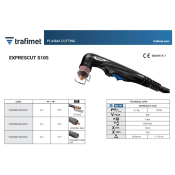 Trafimet plazma gorionik Ergocut S 105 6m central PAS606M-004-WA3 TPA1652-1