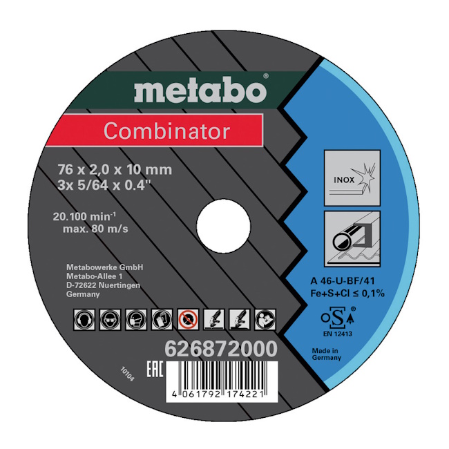 Metabo Combinator rezna ploča metal/inox 76x2.0x10.0mm set 3/1 626872000