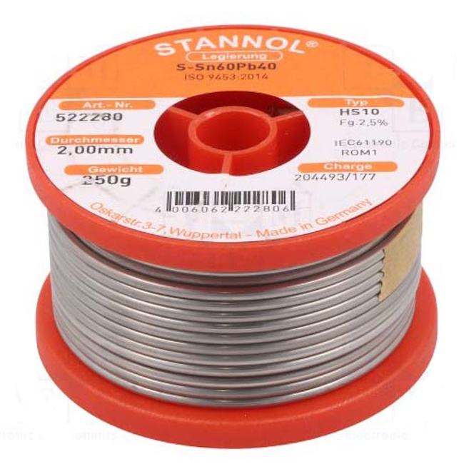 Stannol žica za lemljenje Tinol punjena ø1.5mm 250g Sn60/Pb40